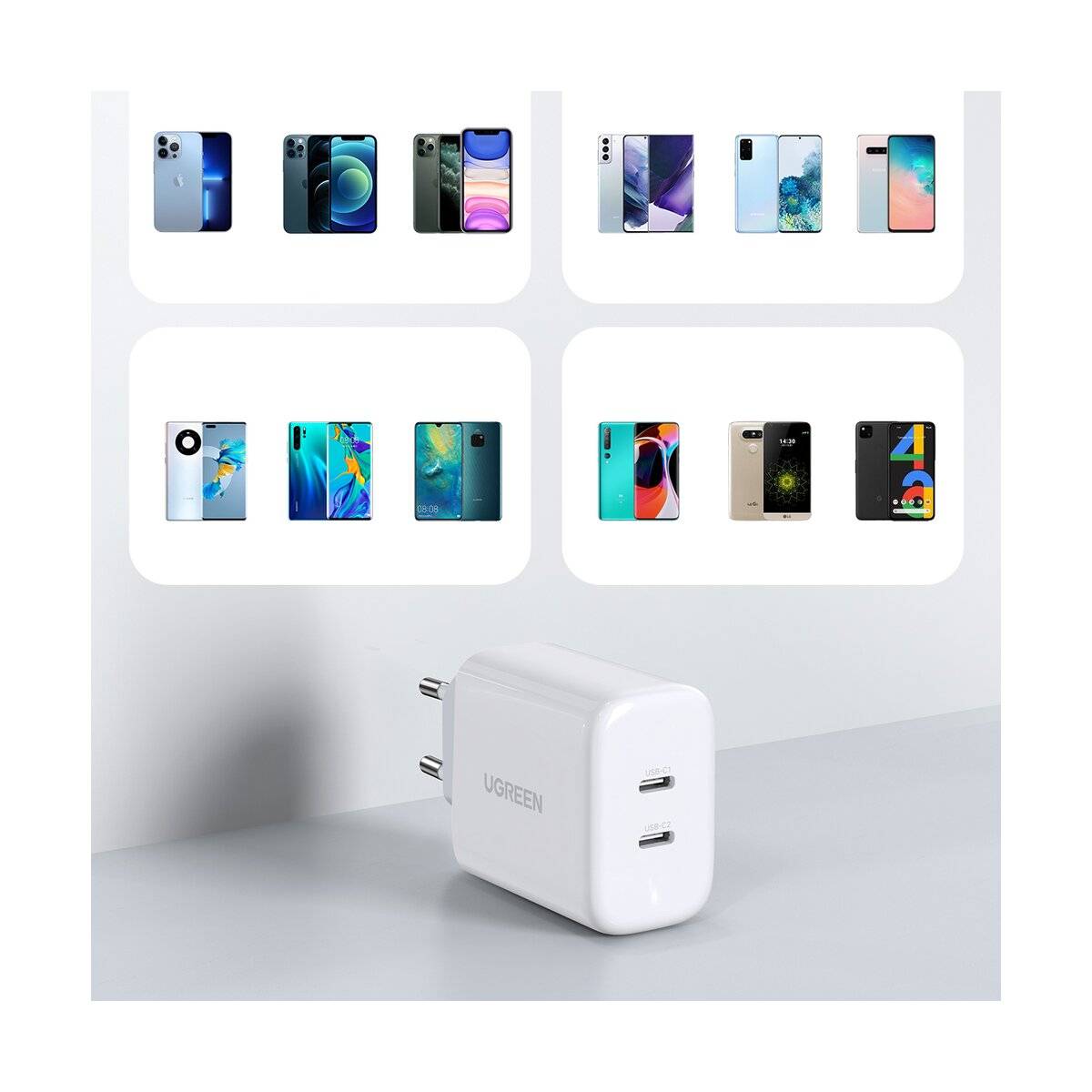 Ugreen Reiseladegerät 2x USB Typ C 40W Power Delivery Schnell-Ladegerät Netzteil Adapter weiß-1