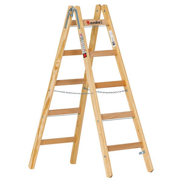 Holz-Sprossen-Stehleiter mit Eimerhaken 2 x 5 Sprossen. Euroline GmbH Friedrich Schlichte 58961549