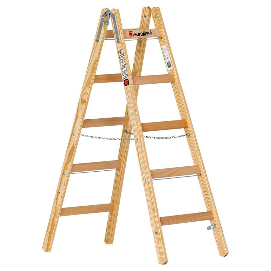 Holz-Sprossen-Stehleiter mit Eimerhaken 2 x 5 Sprossen. Euroline GmbH Friedrich Schlichte 58961549-0