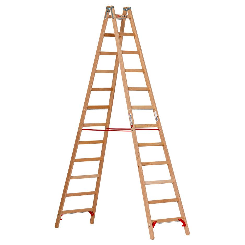 Euroline Holz Sprossenstehleiter 2x12 Sprossen-0