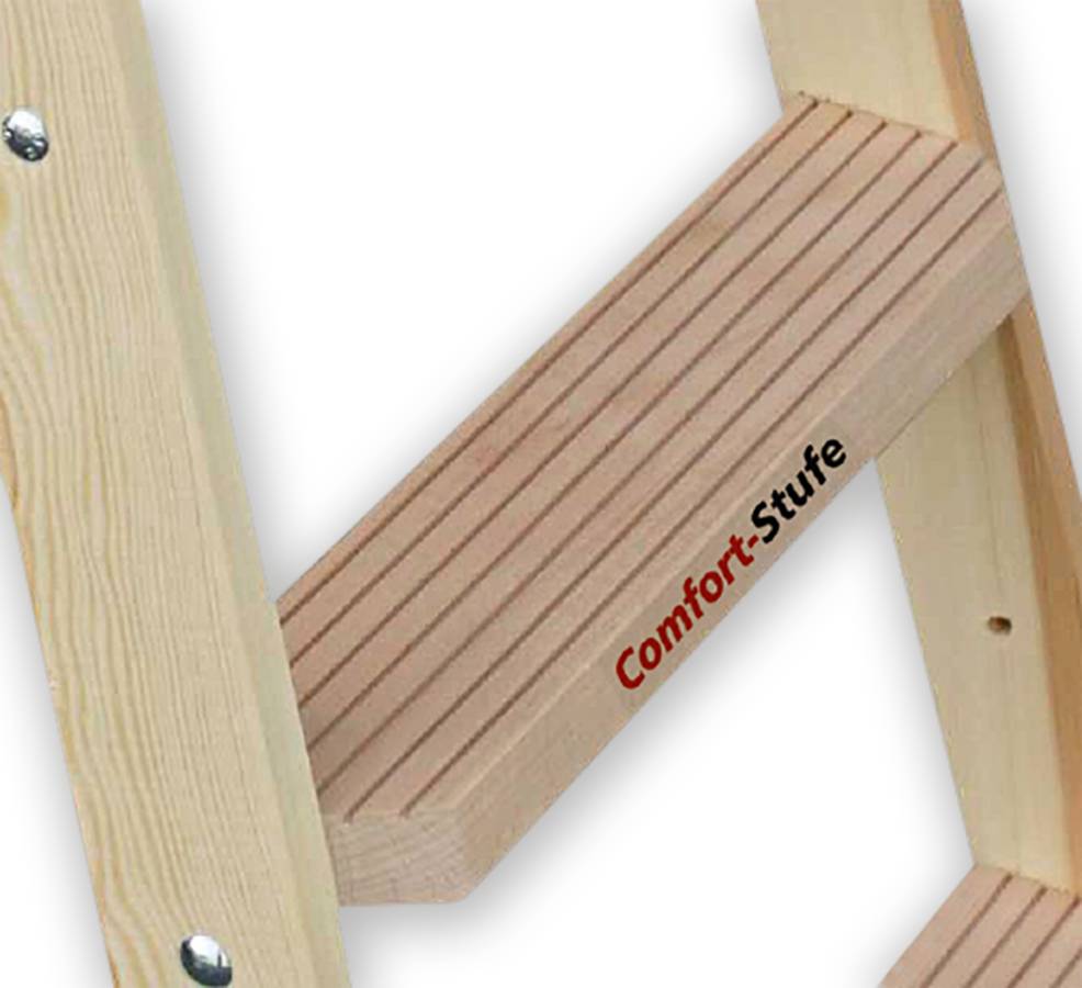 Holz-Stehleiter mit Komfort-Stufen beidseitig begehbar 2 x 4 Stufen. Euroline GmbH Friedrich Schlichte 58960649-1