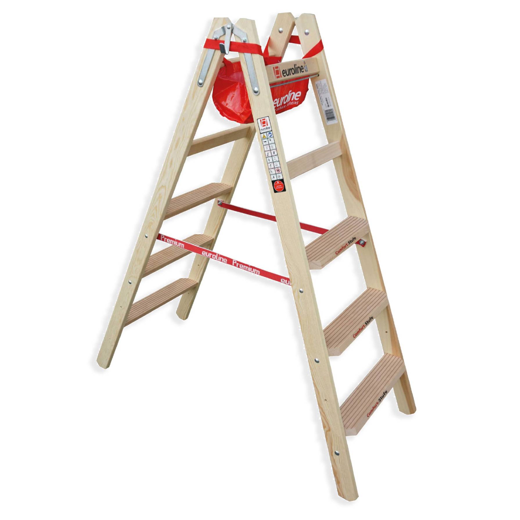Euroline Holz Stufenstehleiter mit Comfort-Stufen mit Werkzeugablage 2x5 Stufen-0