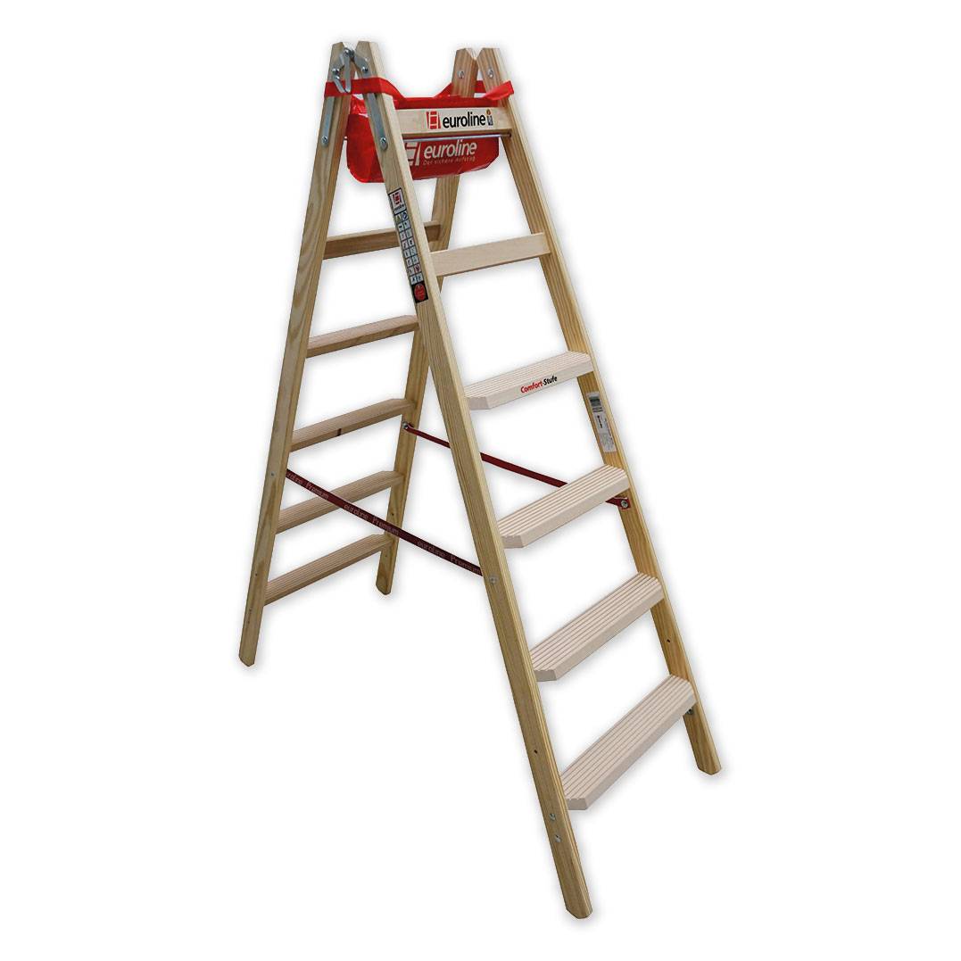 Euroline Holz Stufenstehleiter mit Comfort-Stufen mit Werkzeugablage 2x6 Stufen-0