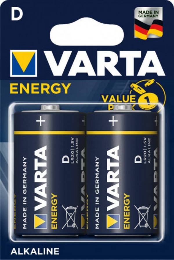Varta ENERGY D, Einwegbatterie, D, Alkali, 1,5 V, 2 Stück(e), Blau, Gelb
