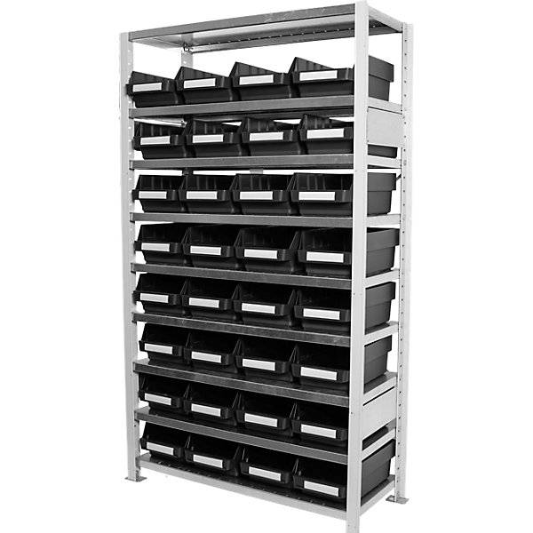 Steckregal mit ESD Sichtlagerkästen HxBxT 1790 x 1000 x 400 mm 32 Sichtlagerkästen. STEMO Lagerstandard GmbH-1