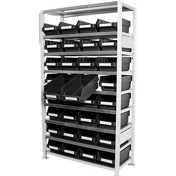 Steckregal mit ESD Sichtlagerkästen HxBxT 1790 x 1000 x 400 mm 32 Sichtlagerkästen. STEMO Lagerstandard GmbH-2