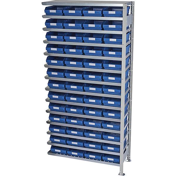 Steckregal mit Regalkästen Regalhöhe 2100 mm Anbauregal Tiefe 300 mm 52 Kästen blau. STEMO Lagerstandard GmbH