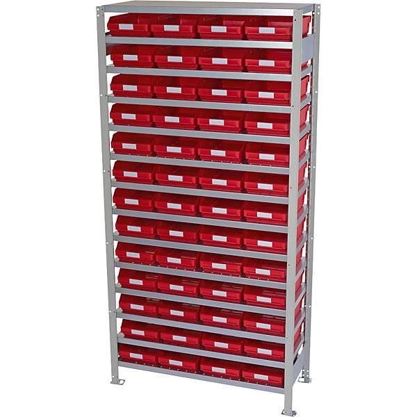 Steckregal mit Regalkästen Regalhöhe 2100 mm Grundregal Tiefe 500 mm 52 Kästen rot. STEMO Lagerstandard GmbH-0
