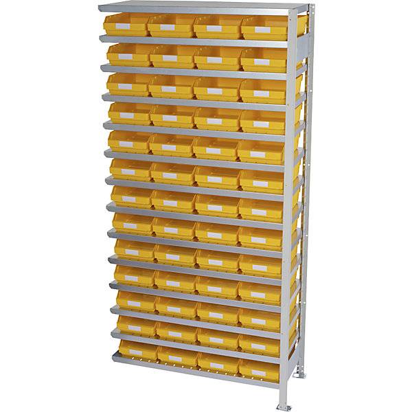 Steckregal mit Regalkästen Regalhöhe 2100 mm Anbauregal Tiefe 300 mm 52 Kästen gelb. STEMO Lagerstandard GmbH
