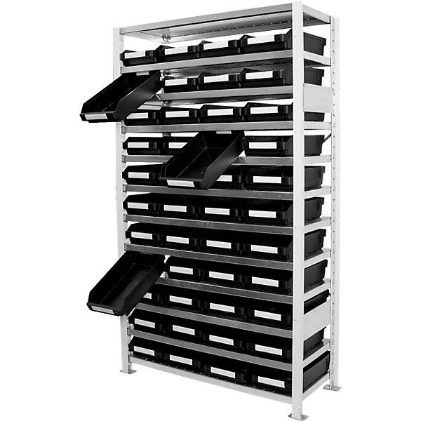 Steckregal mit ESD Sichtlagerkästen HxBxT 1790 x 1000 x 400 mm 44 Sichtlagerkästen. STEMO Lagerstandard GmbH-1
