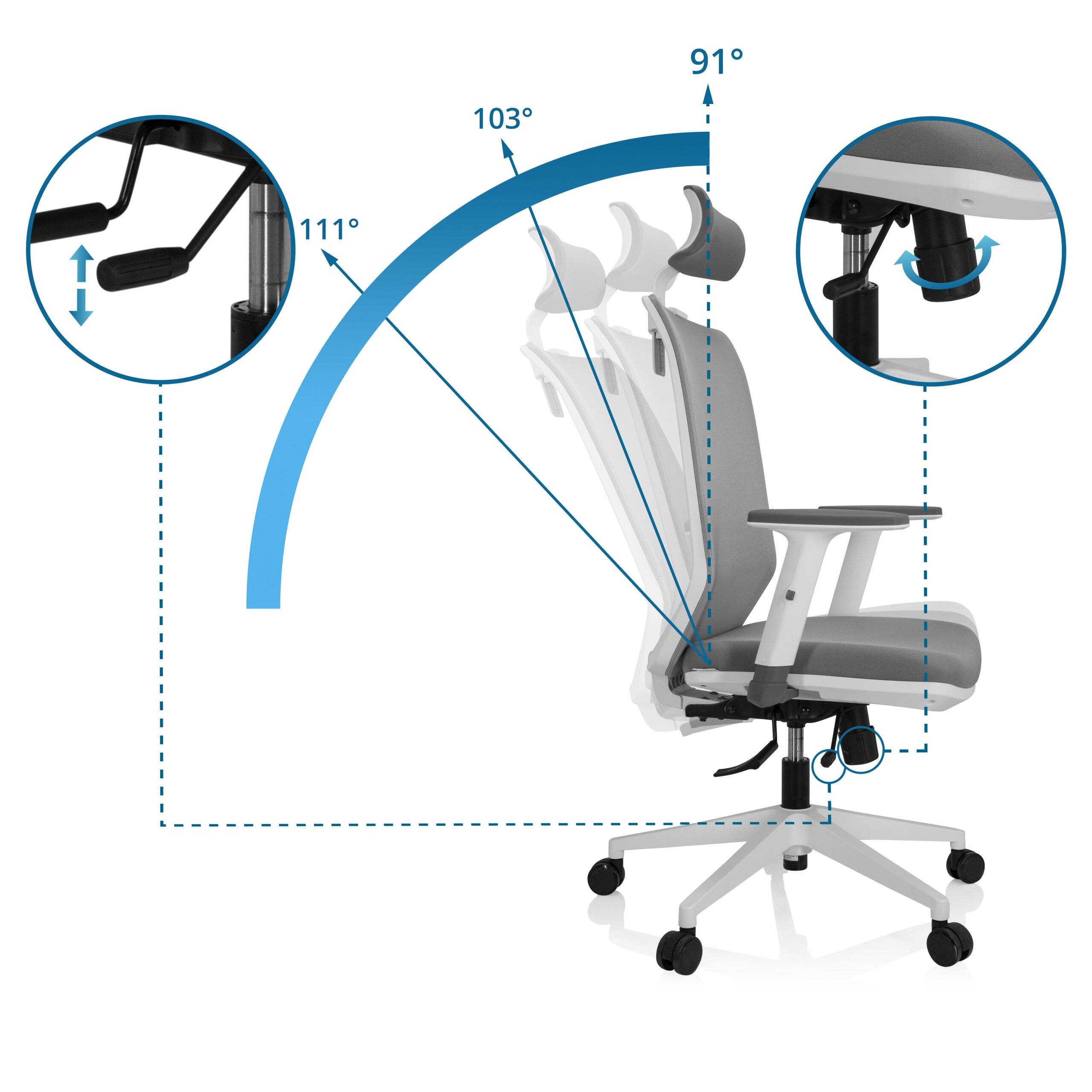 Bürostuhl Drehstuhl PROFONDO PRO W Netzstoff Stoff grau hjh OFFICE-2