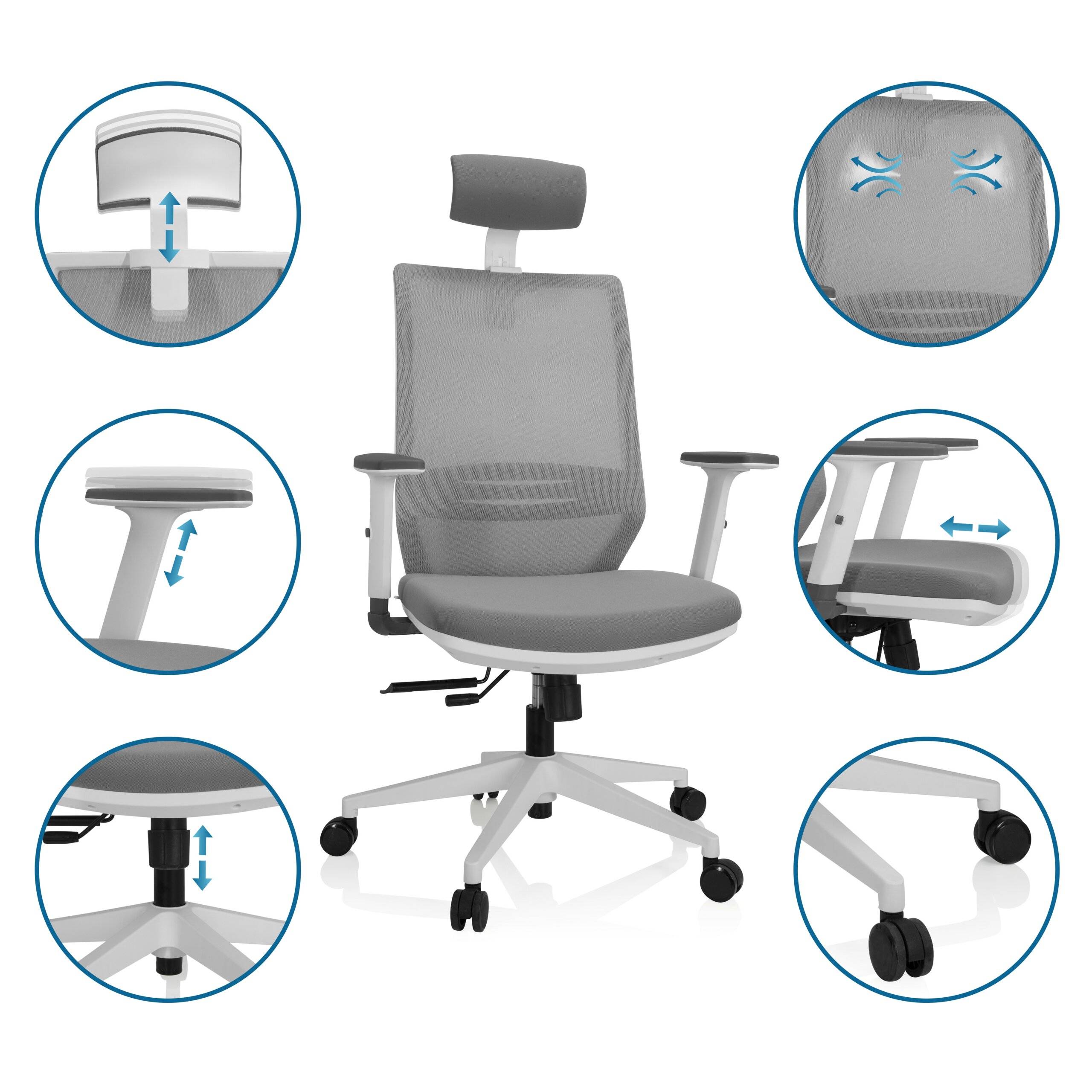 Bürostuhl Drehstuhl PROFONDO PRO W Netzstoff Stoff grau hjh OFFICE-3