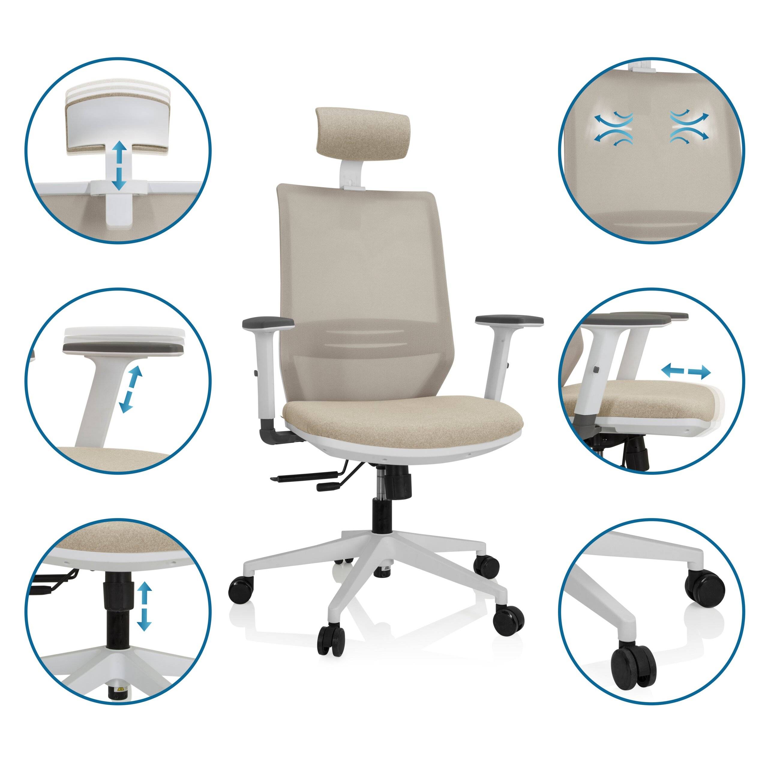 Bürostuhl Drehstuhl PROFONDO PRO W Netzstoff Stoff beige hjh OFFICE-3