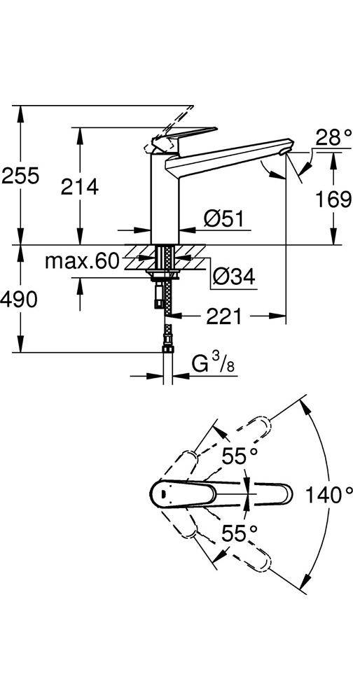 Grohe EH-Spültischbatterie EURODISC C 1/2Zoll mi-ho Ala chr-4