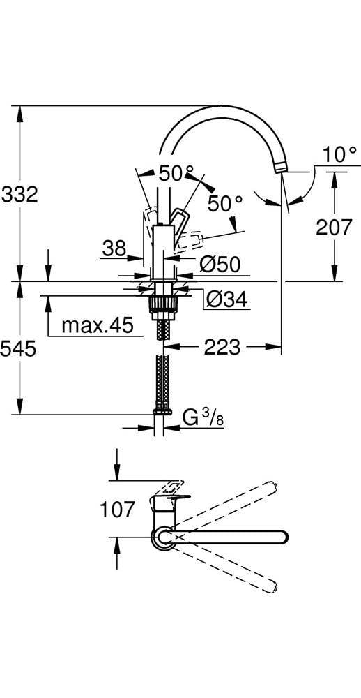 GROHE Einhand-Spültischarmatur BAULOOP 1/2Zoll, hoher Auslauf chrom-3