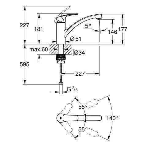 GROHE EH-SPT-Batterie Eurosmart 33281_3 flacher Auslauf chrom-3