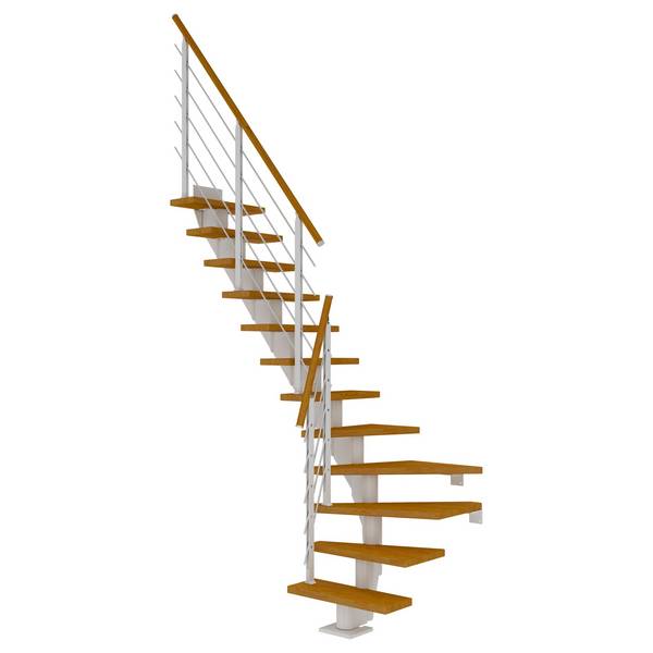 Dolle Mittelholmtreppe Frankfurt 1/4 gewendelt Eiche, geölt 65 cm breit für Geschosshöhen 259 – 301 cm UK Metall We
