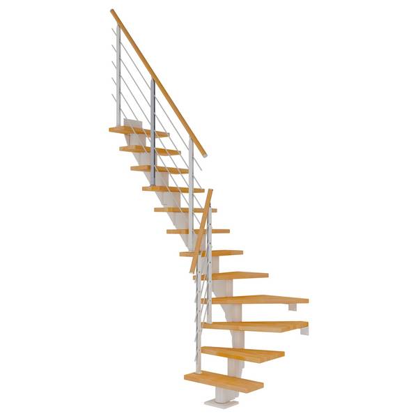 Dolle Mittelholmtreppe Frankfurt 1/4 gewendelt Buche, geölt 65 cm breit für Geschosshöhen 240 – 279 cm UK Metall We