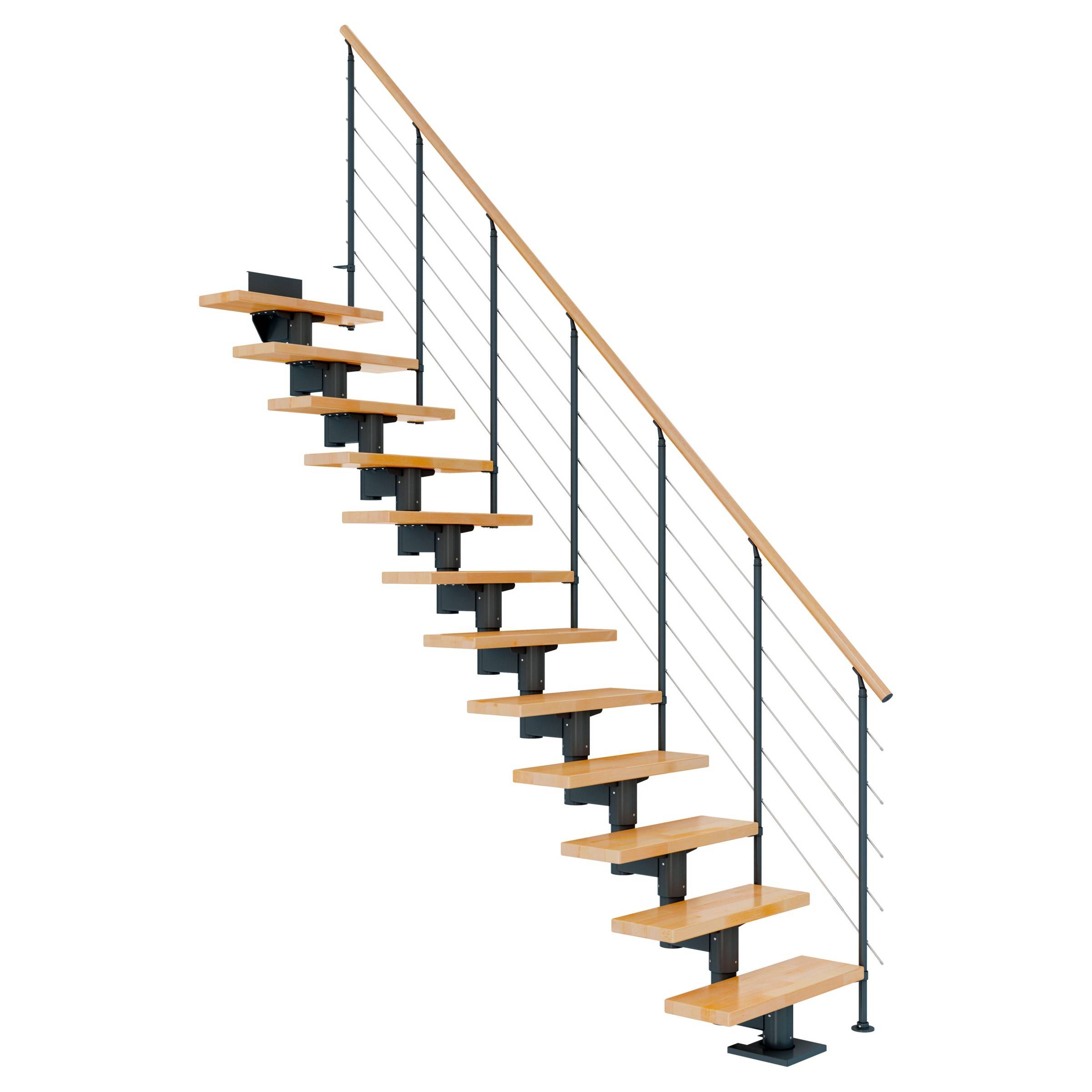 Dolle Mittelholmtreppe Cork Buche, lackiert Gerade 75 cm breit für GH 240 – 292 cm UK Metall Anthrazit mit Geländer-0