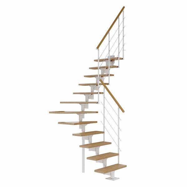Dolle Mittelholmtreppe Boston 228-300cm Geschosshöhe ¼-gewendelt in Eiche/Weiss