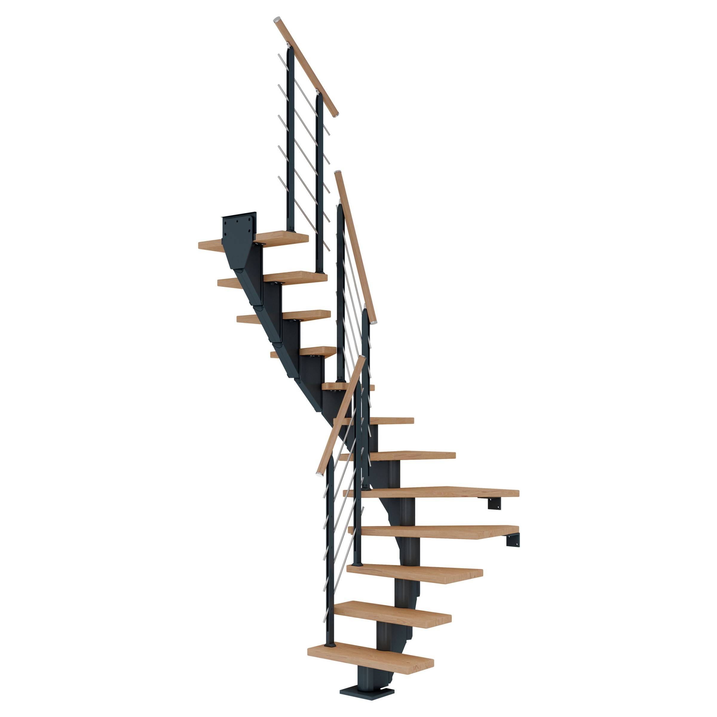 Dolle Mittelholmtreppe Frankfurt 1/2 gewendelt Eiche weiß, geölt 75 cm breit für GH 240 – 279 cm UK Metall Anthrazi-0