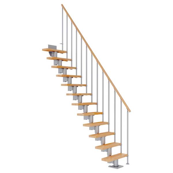 Dolle Mittelholmtreppe Dublin Gerade aus Buche lackiert 71 cm breit für GH 278–337 cm UK Metall Perlgrau mit Einzelst