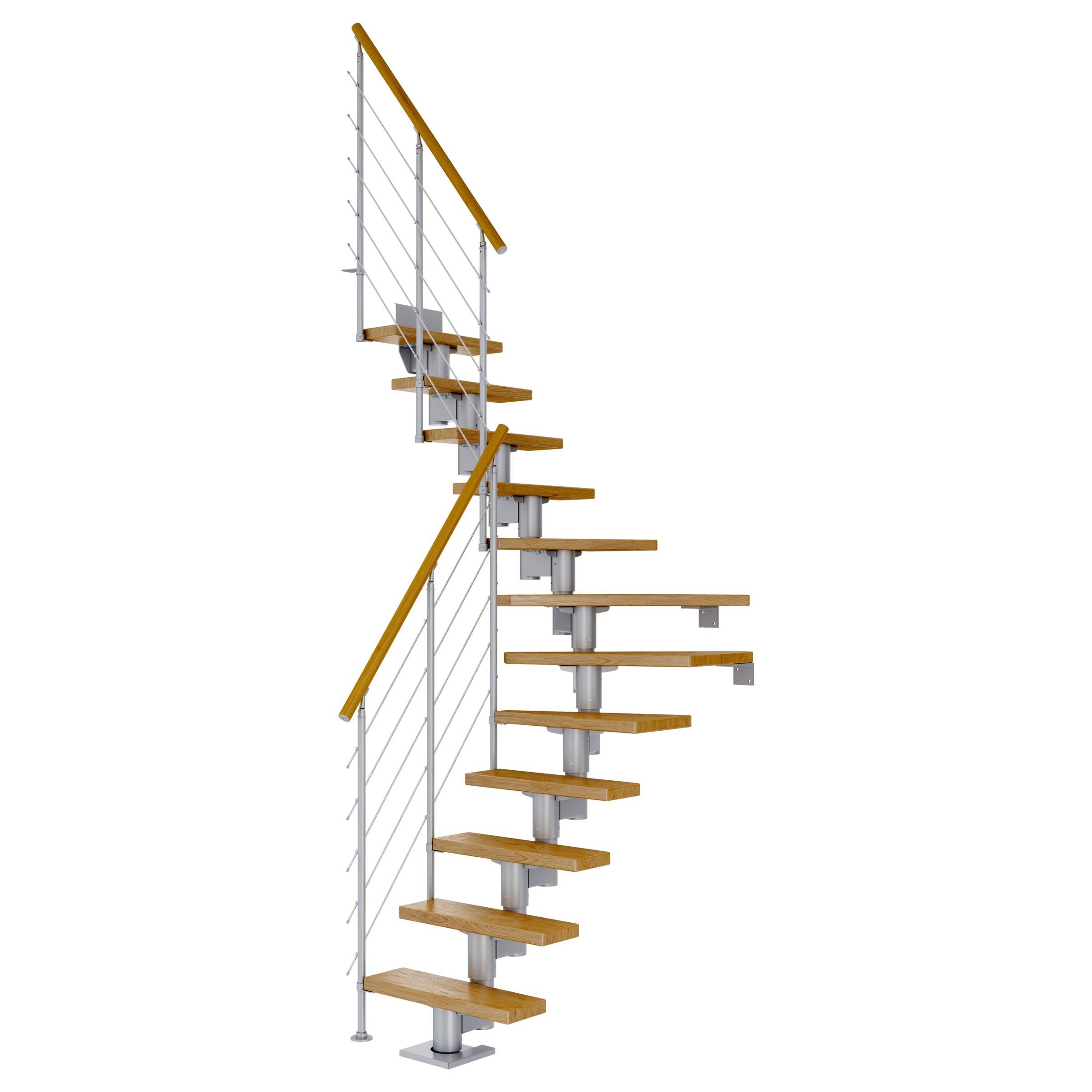Dolle Mittelholmtreppe Dublin 1/4 gewendelt aus Eiche lackiert 71 cm breit für GH 222–270 cm UK Metall Perlgrau mitla-0