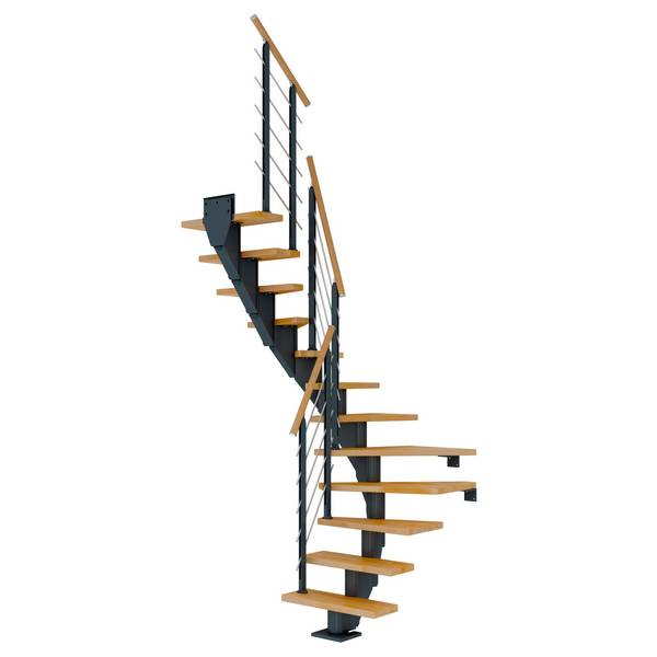 Dolle Mittelholmtreppe Frankfurt 1/2 gewendelt Buche, geölt 75 cm breit für GH 259 – 301 cm UK Metall Anthrazit mit