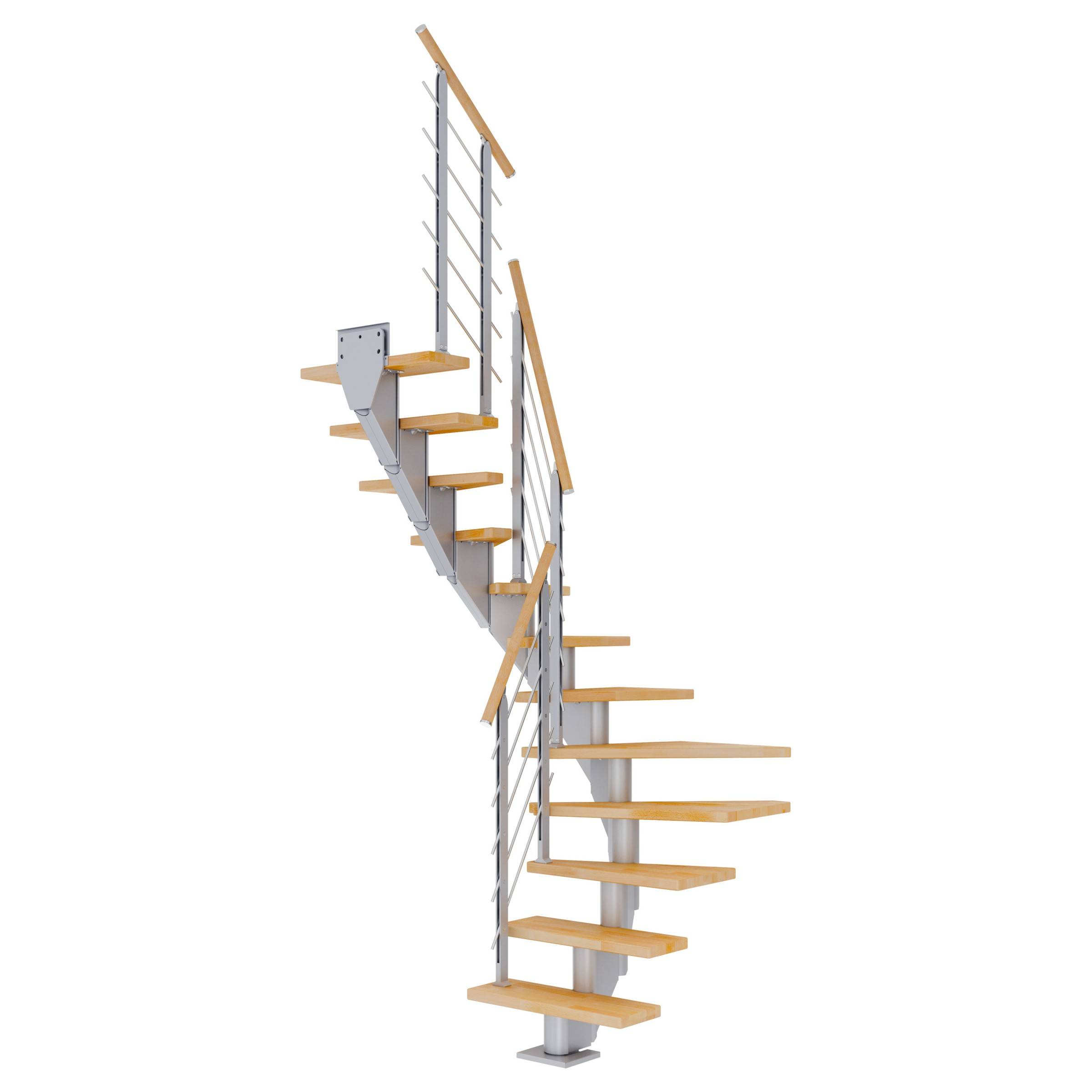 Dolle Mittelholmtreppe Frankfurt 1/2 gewendelt Buche, geölt 75 cm breit für GH 259 – 301 cm UK Metall Perlgrau mit G-0