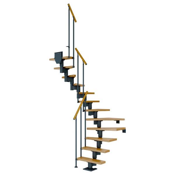 Dolle Mittelholmtreppe Dublin 1/2 gewendelt aus Eiche lackiert 61 cm breit für GH 259–315 cm UK Metall Anthrazit mit