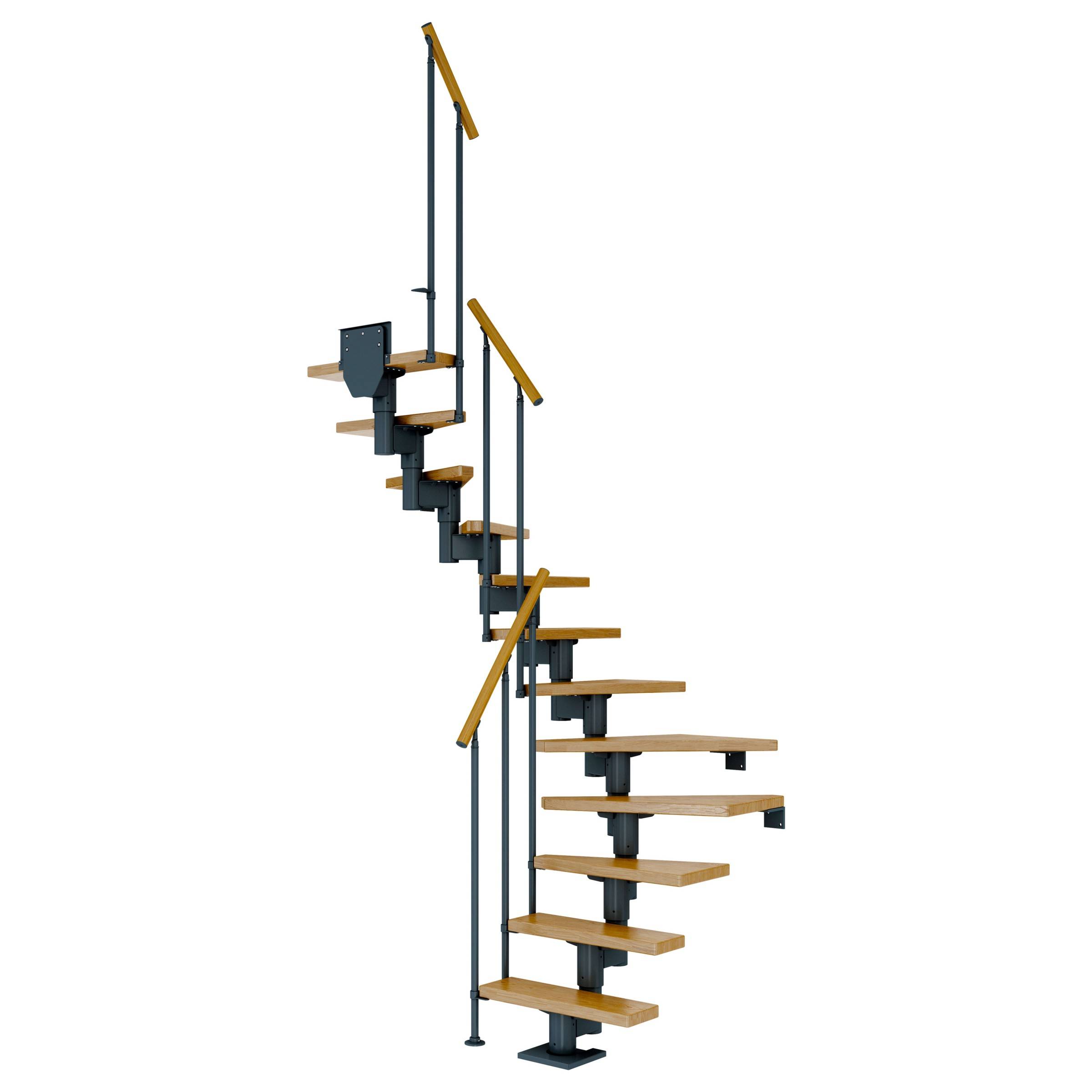 Dolle Mittelholmtreppe Dublin 1/2 gewendelt aus Eiche lackiert 61 cm breit für GH 259–315 cm UK Metall Anthrazit mit-0