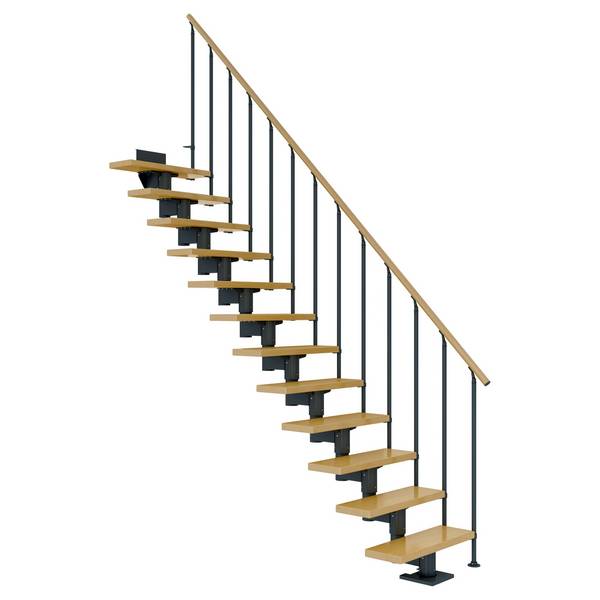 Dolle Mittelholmtreppe Cork Ahorn, lackiert Gerade 79 cm breit für GH 278 – 337 cm UK Metall Anthrazit mit Geländer