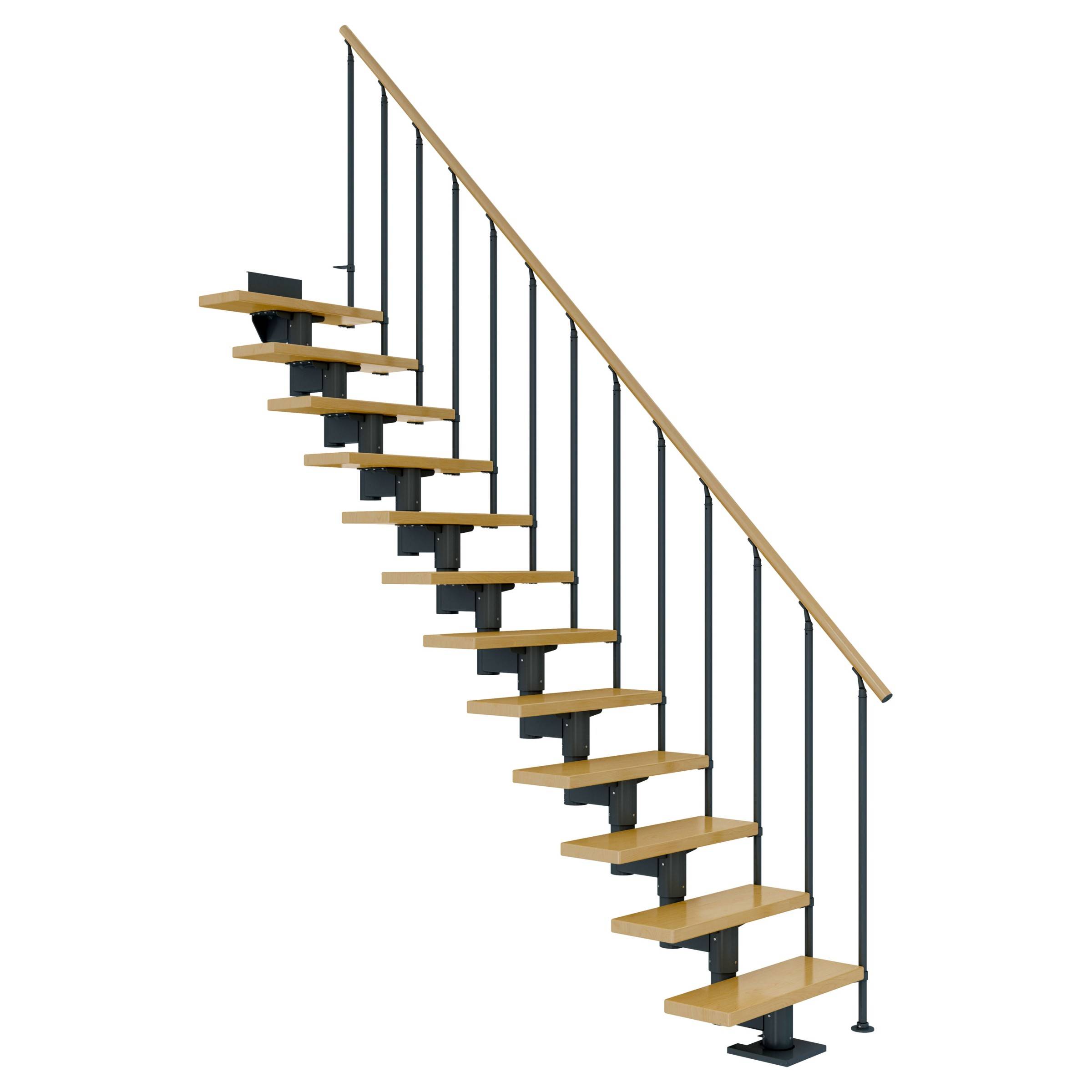 Dolle Mittelholmtreppe Cork Ahorn, lackiert Gerade 79 cm breit für GH 278 – 337 cm UK Metall Anthrazit mit Geländer-0