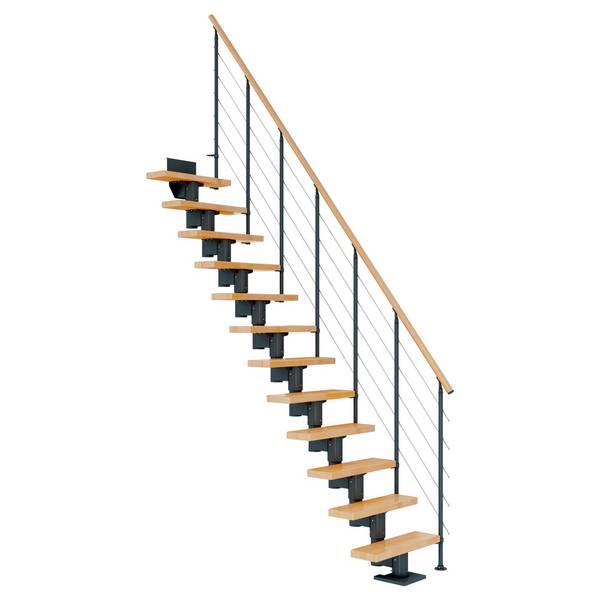 Dolle Mittelholmtreppe Dublin Gerade aus Buche lackiert 61 cm breit für GH 259–315 cm UK Metall Anthrazit mitlaufende