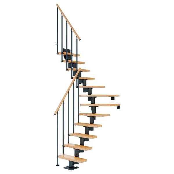 Dolle Mittelholmtreppe Dublin 1/4 gewendelt aus Buche lackiert 71 cm breit für GH 278–337 cm UK Metall Anthrazit mit