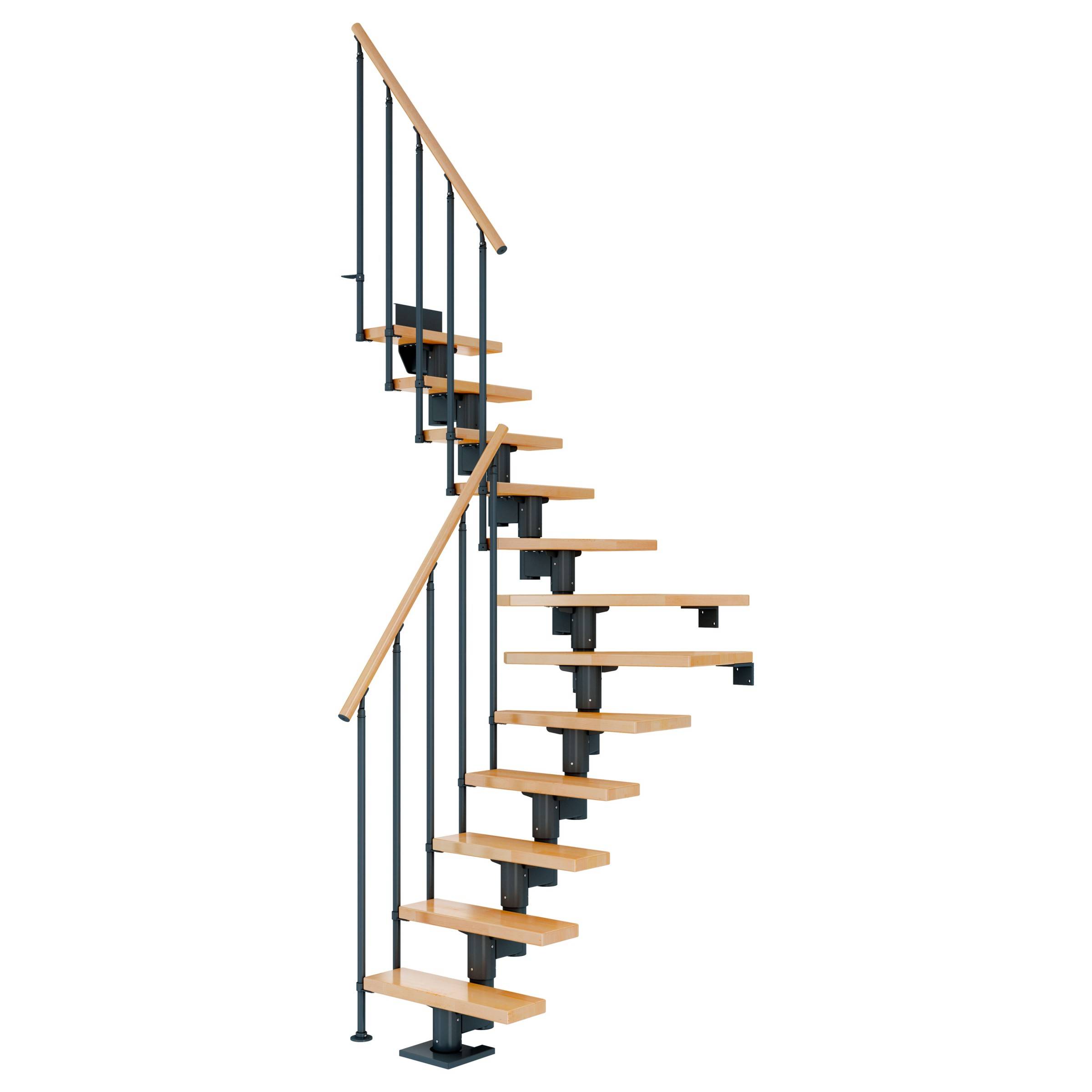 Dolle Mittelholmtreppe Dublin 1/4 gewendelt aus Buche lackiert 71 cm breit für GH 278–337 cm UK Metall Anthrazit mit-0