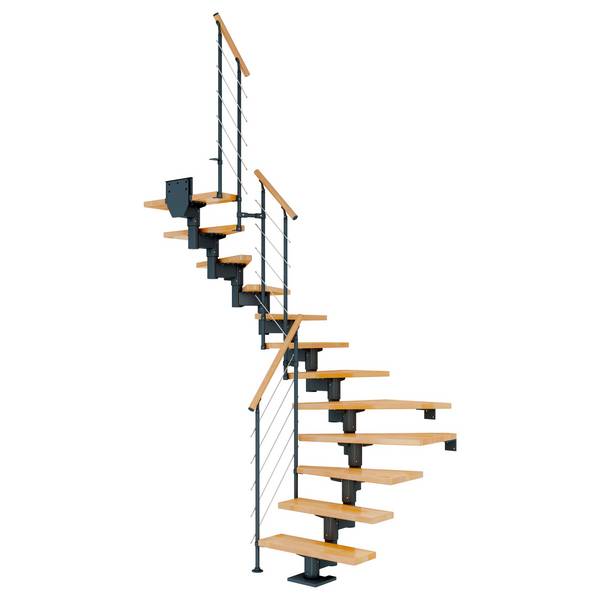 Dolle Mittelholmtreppe Cork Buche, lackiert 1/2 gewendelt 75 cm breit für GH 259 – 315 cm UK Metall Anthrazit mit Gel
