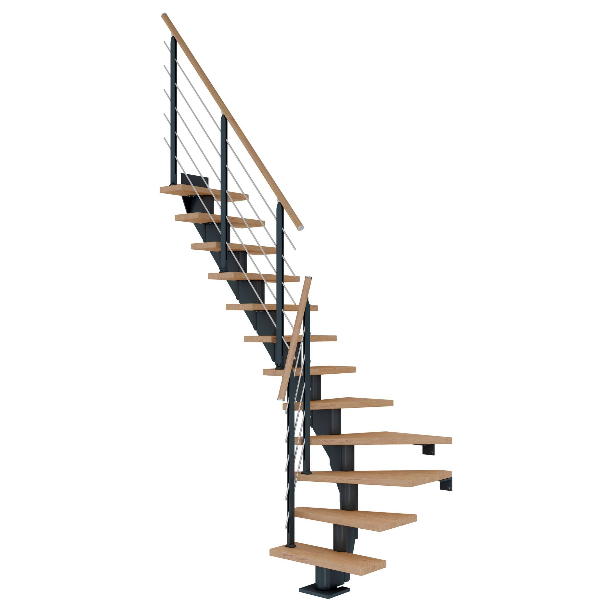 Dolle Mittelholmtreppe Frankfurt 1/4 gewendelt Eiche weiß, geölt 75 cm breit für GH 222 – 258 cm UK Metall Anthrazi-0