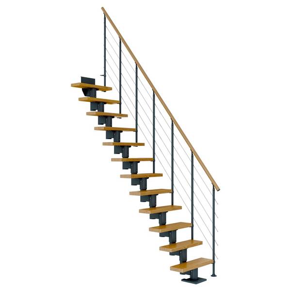 Dolle Mittelholmtreppe Dublin Gerade aus Eiche lackiert 71 cm breit für GH 240–292 cm UK Metall Anthrazit mitlaufende