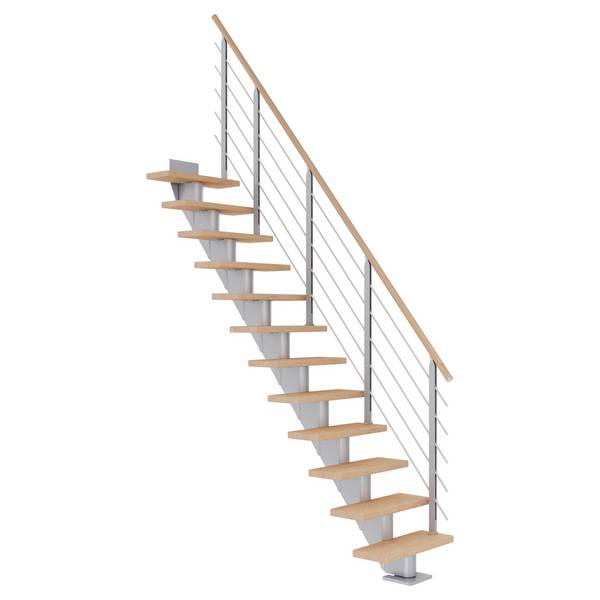 Dolle Mittelholmtreppe Frankfurt Gerade Eiche weiß, geölt 75 cm breit für Geschosshöhen 222 – 258 cm UK Metall Wei