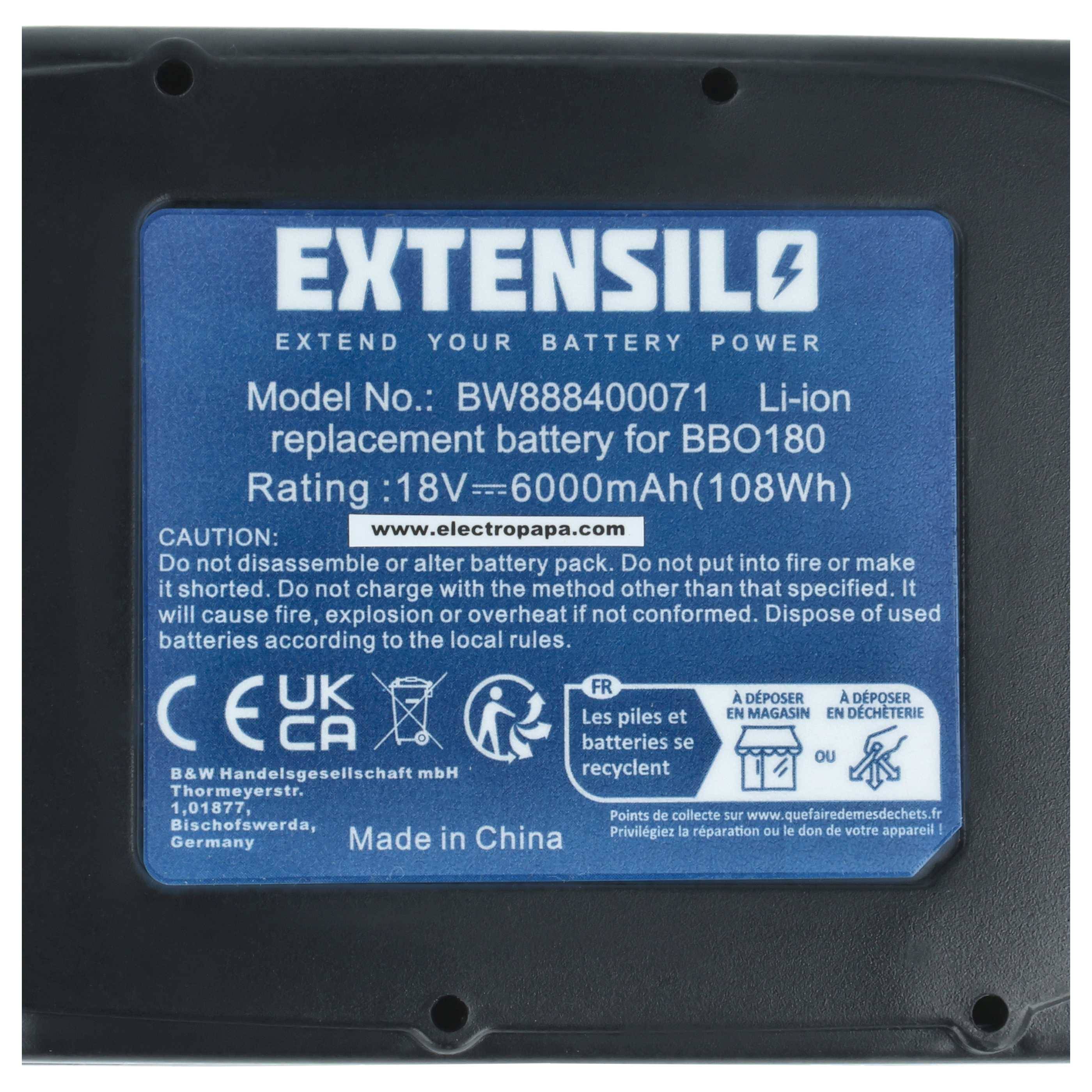 EXTENSILO Akku kompatibel mit Makita BHP452Z | BHP453RHE, BHP453, BHP453RFE, BHP453RHEX, BHP453SHE Werkzeug (6000 mAh-3