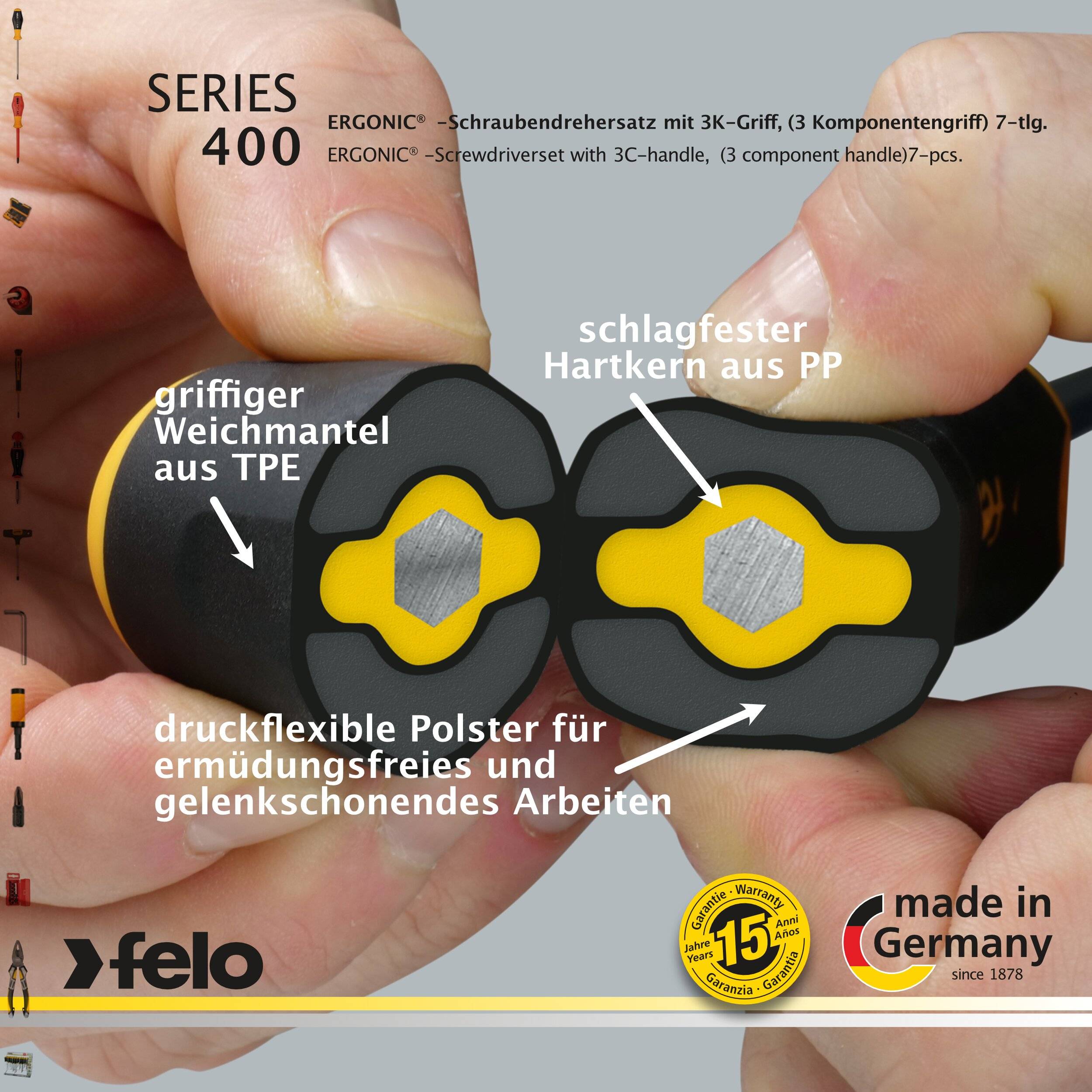 FELO Schraubendreher Satz ERGONIC 400, 5-tlg : 3 x Schlitz - 2 x PZ (PZ 1- PZ 2)-4