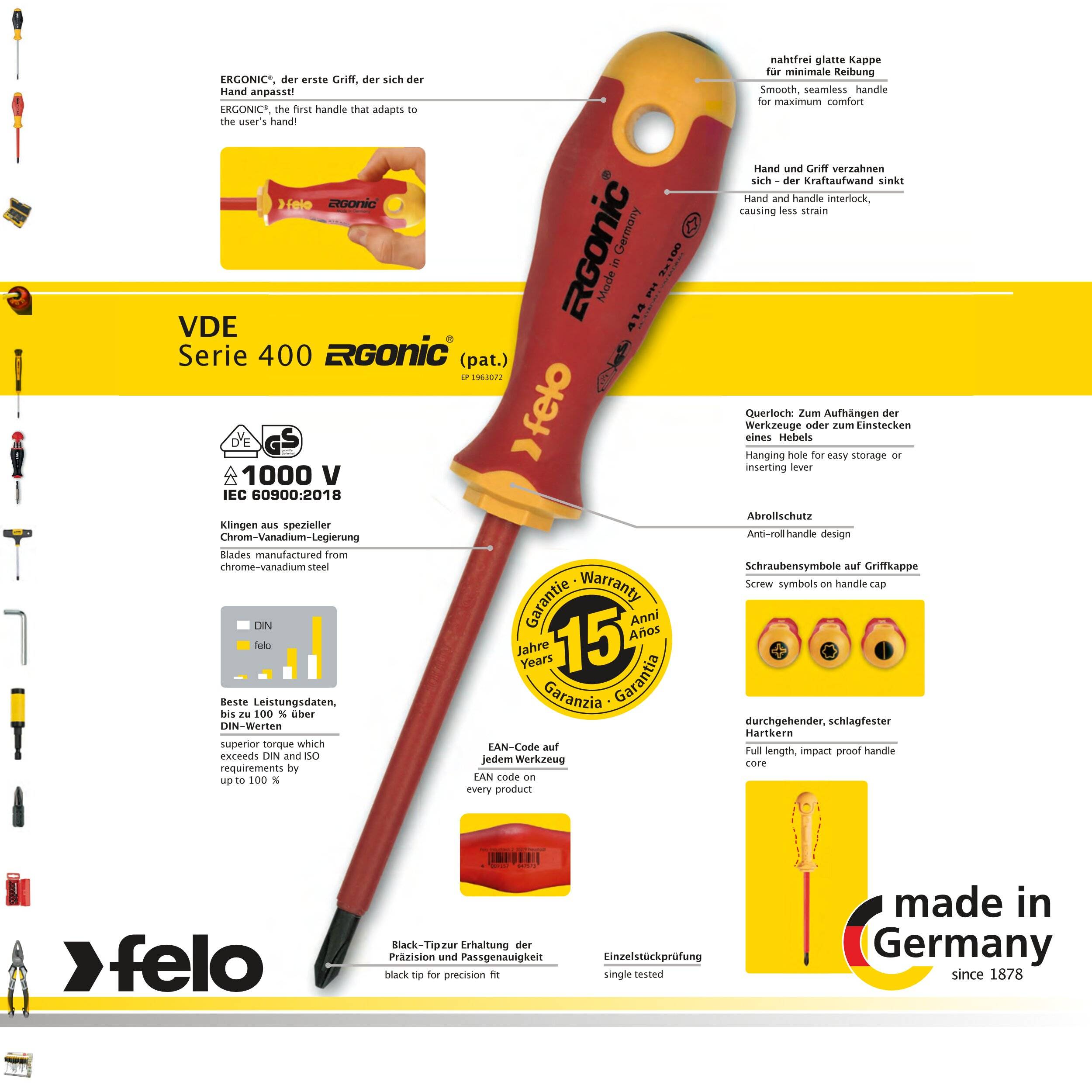 Felo SD ERGONIC VDE Satz 6-tlg. 3 x Schlitz /1x PH (Kreuz) / 1 x Phasenprüfer VDE 120-250V-3