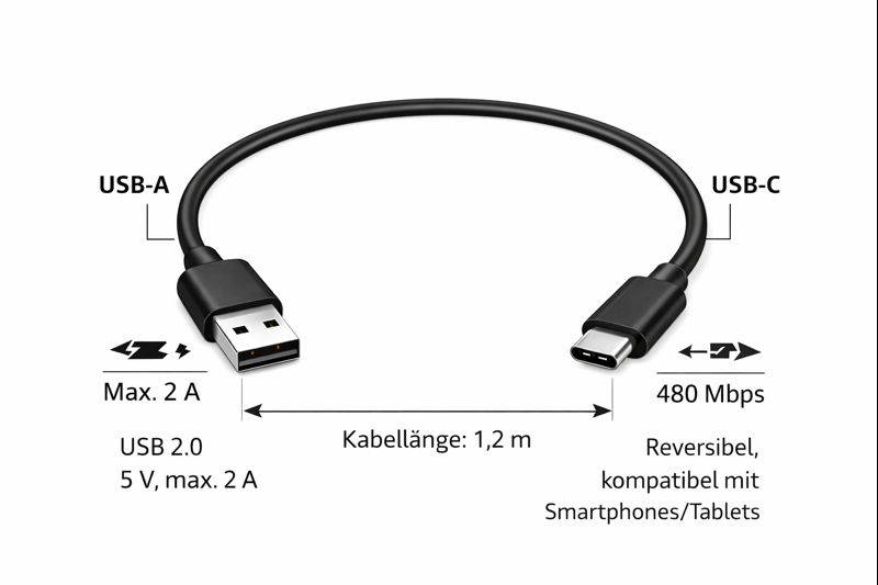USB-A auf USB-C Ladekabel, 1,2 m, weiß-2