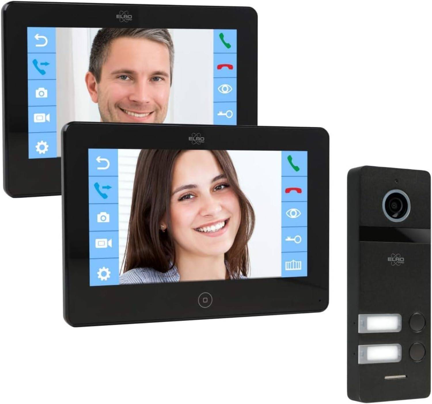 ELRO PRO PV40 Full HD Video-Türsprechanlage für 2 Familien, 1080P, 2x 7 Zoll Farbmonitore, Voicemail, 13 Klingeltöne-0