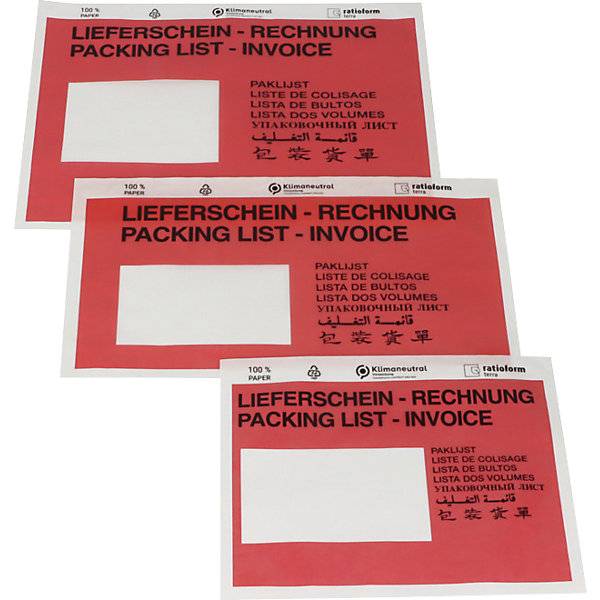 Dokumententaschen aus Papier Aufdruck Lieferschein - Rechnung VE 1000 Stk LxB 240 x 131 mm rot. TAKKT-1