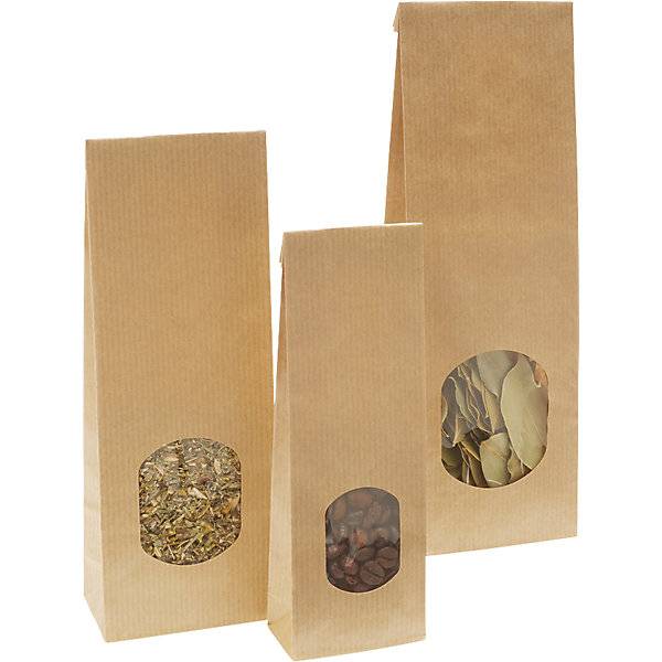 Blockbodenbeutel mit Fenster aus Kraftpapier OPP LxB 175 x 55 mm VE 1000 Stk. TAKKT Industrial & Packaging-0