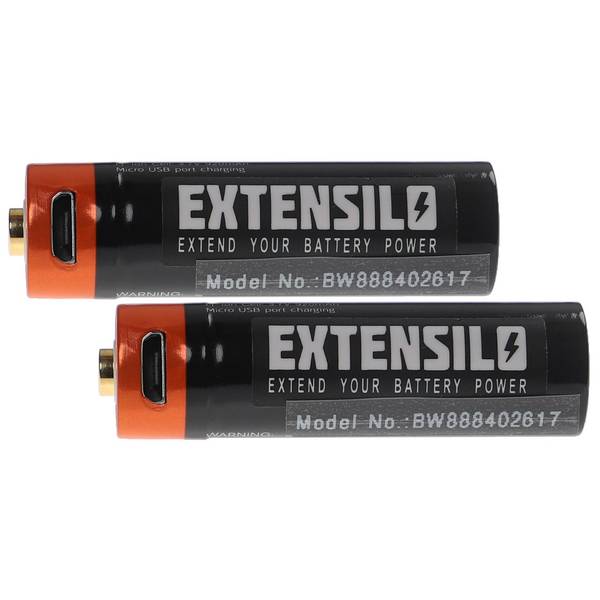 EXTENSILO 2x AA Mignon Akkus mit Micro USB-Anschluss | 920 mAh, 1,5 V, Li-Ion