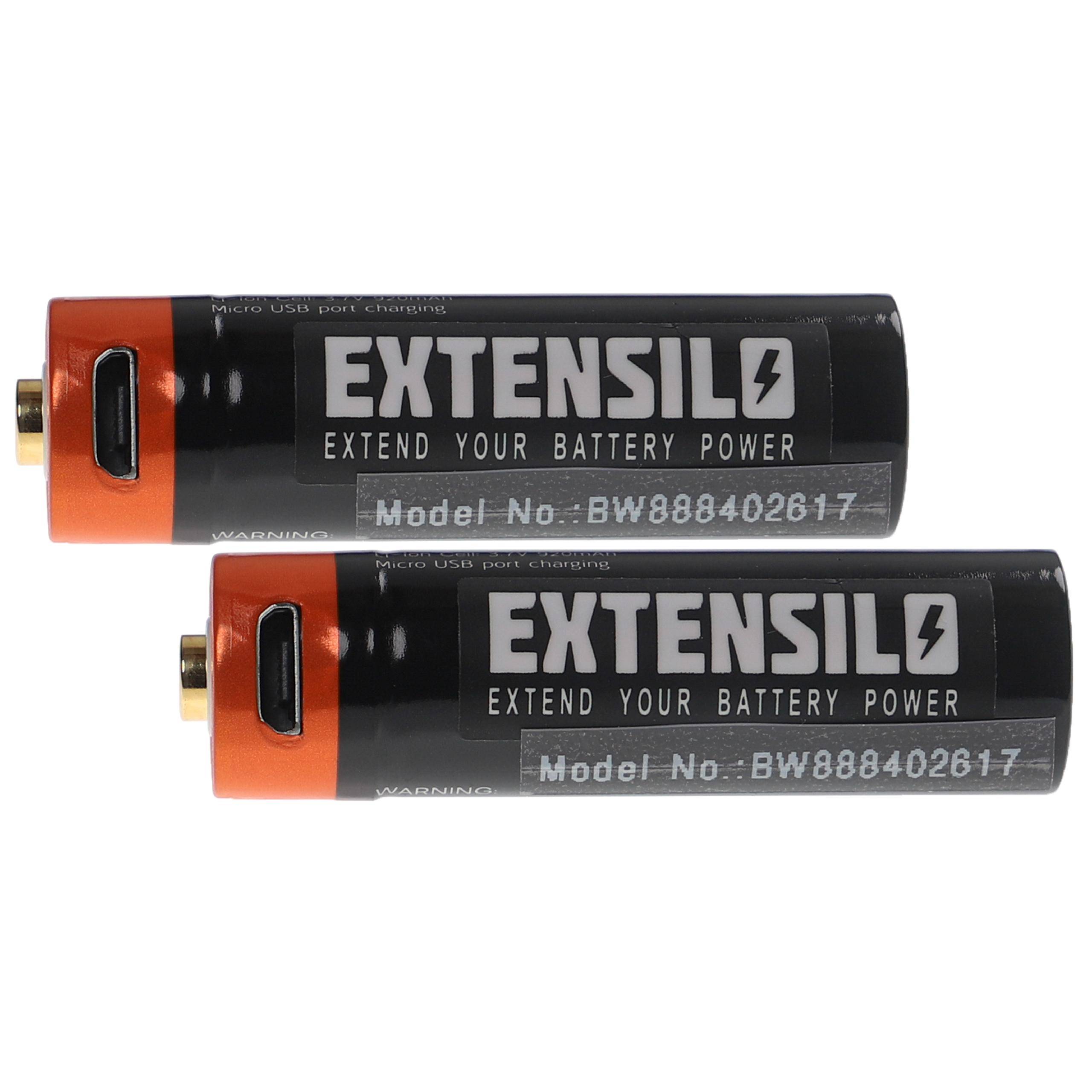 EXTENSILO 2x AA Mignon Akkus mit Micro USB-Anschluss | 920 mAh, 1,5 V, Li-Ion-0