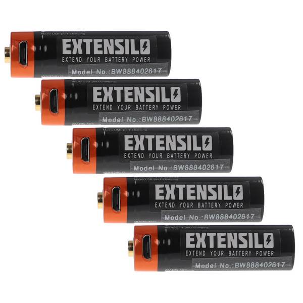 EXTENSILO 5x AA Mignon Akkus mit Micro USB-Anschluss | 920 mAh, 1,5 V, Li-Ion